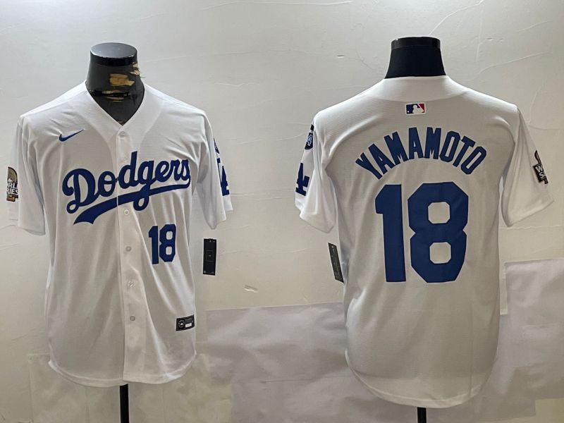 Men Los Angeles Dodgers #18 Yamamoto White Game 2024 Nike MLB Jersey style 11201